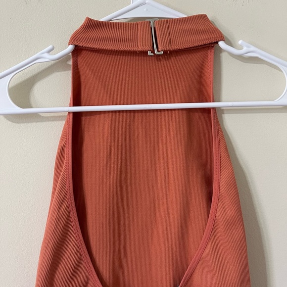 Fashion Nova Pink Salmon Halter Neck Backless Ribbed Thong Bodysuit - Picture 6 of 9